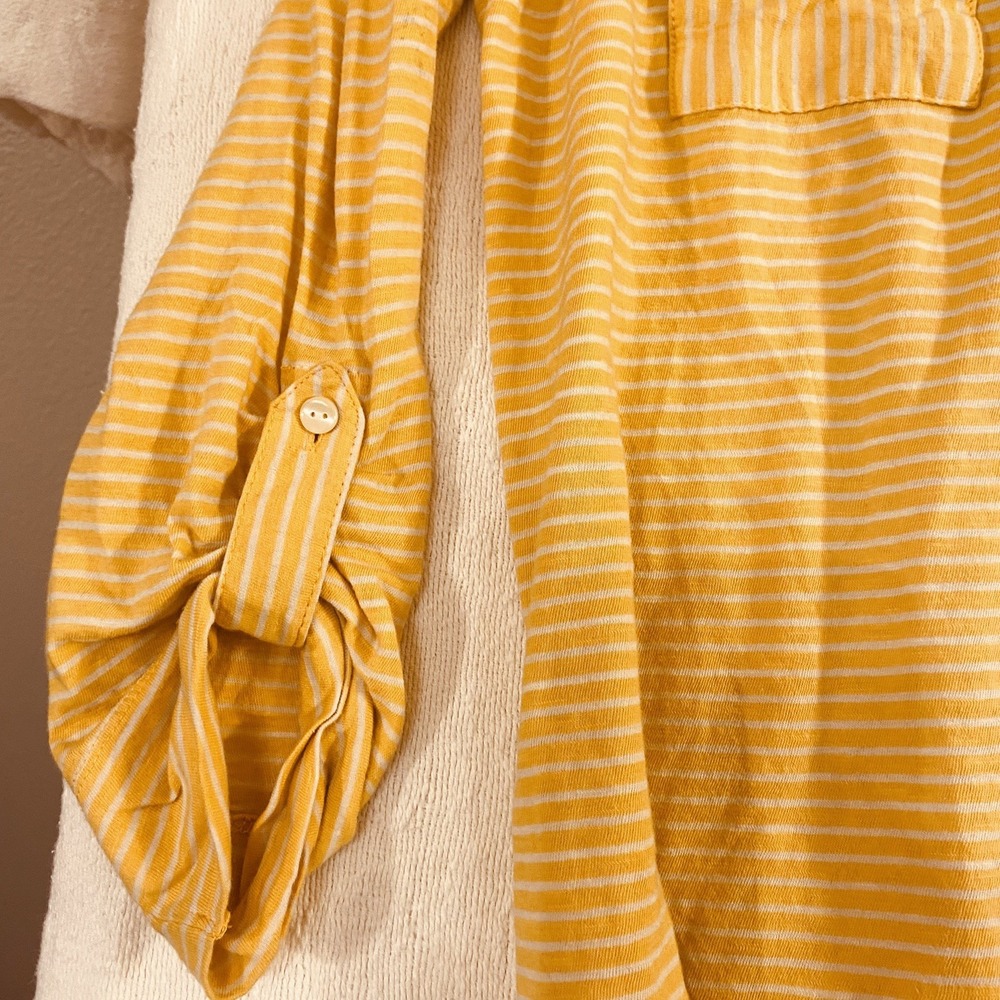 Style & Co. Ladies Sunflower Yellow Long Sleeve Striped Top. V Neck 3 Buttons - Picture 6 of 12